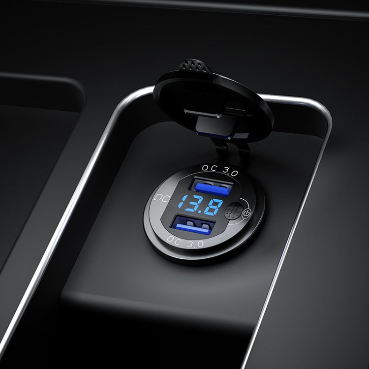 Aluminum Alloy Double QC3.0 Fast Charge With Button Switch Car USB Charger Waterproof Car Charger Specification: Black Shell Blue Light With 60cm Line - DIY Modified Charger by PMC TechLife | Online Shopping South Africa | PMC TechLife