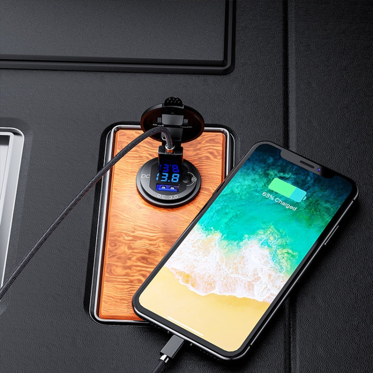 Aluminum Alloy Double QC3.0 Fast Charge With Button Switch Car USB Charger Waterproof Car Charger Specification: Black Shell Blue Light With 60cm Line - DIY Modified Charger by PMC TechLife | Online Shopping South Africa | PMC TechLife