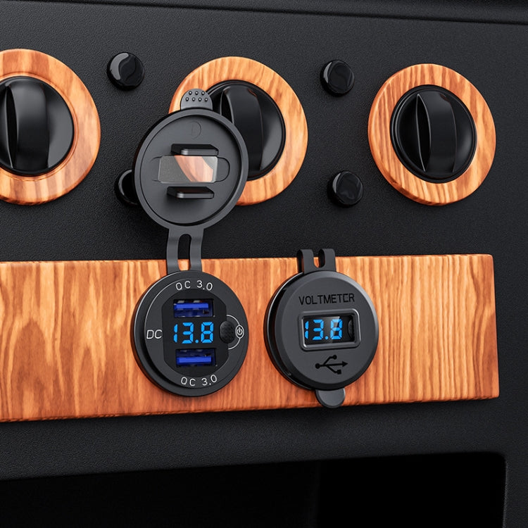 Aluminum Alloy Double QC3.0 Fast Charge With Button Switch Car USB Charger Waterproof Car Charger Specification: lue Shell Blue Light With 60cm Line - DIY Modified Charger by PMC TechLife | Online Shopping South Africa | PMC TechLife