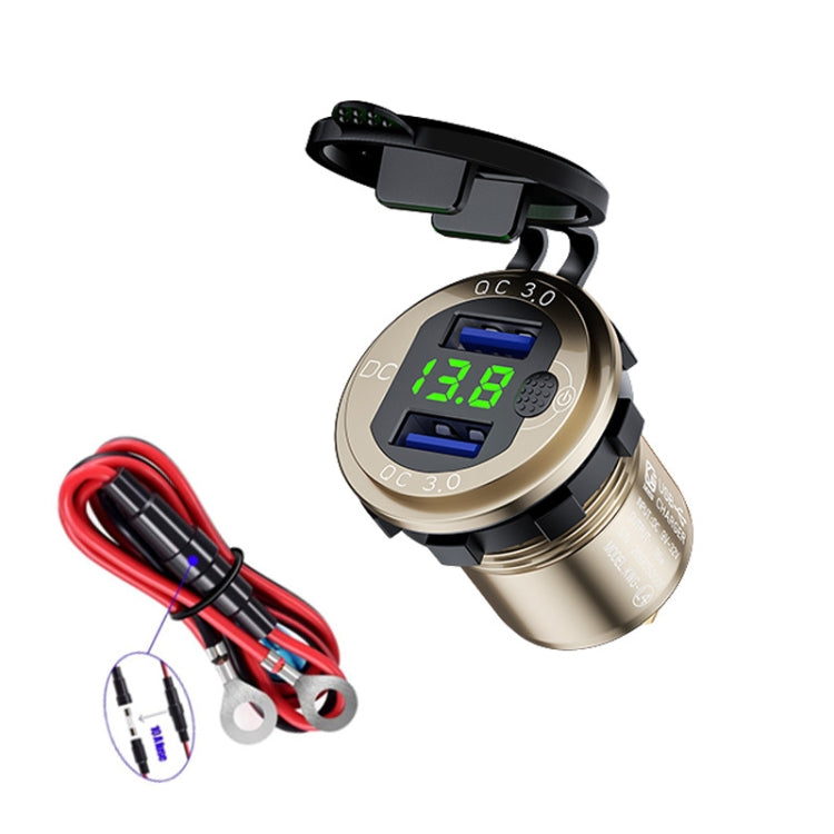Aluminum Alloy Double QC3.0 Fast Charge With Button Switch Car USB Charger Waterproof Car Charger Specification: Golden Shell Green Light With 60cm Line - DIY Modified Charger by PMC TechLife | Online Shopping South Africa | PMC TechLife