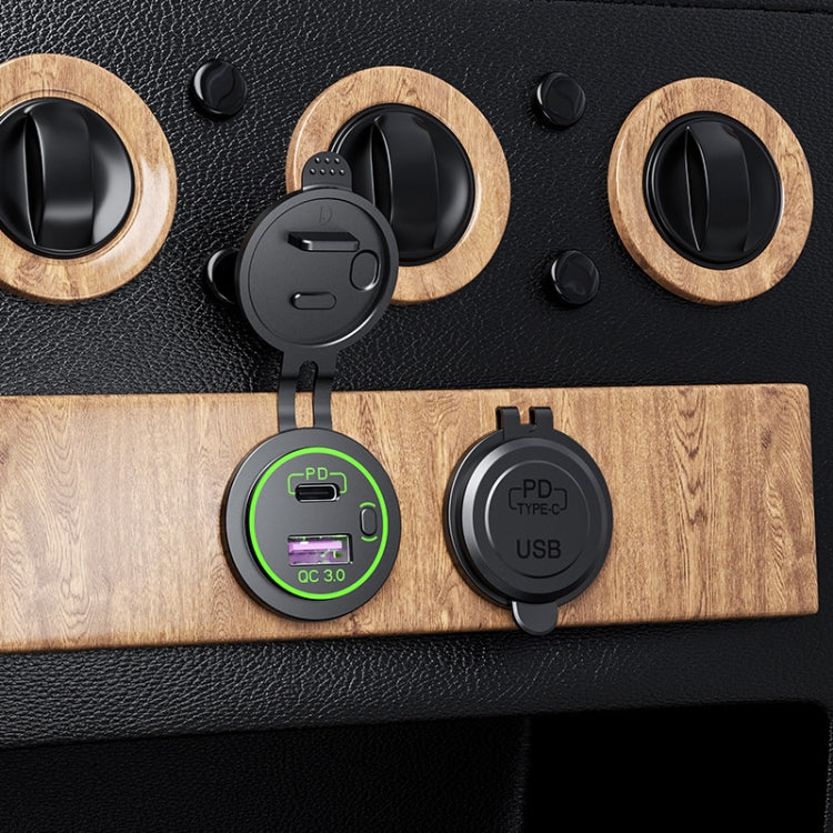 Car Motorcycle Ship Modified USB Charger Waterproof PD + QC3.0 Fast Charge, Model: Green Light With Terminal - free shipping - PMC TechLife - Order now!