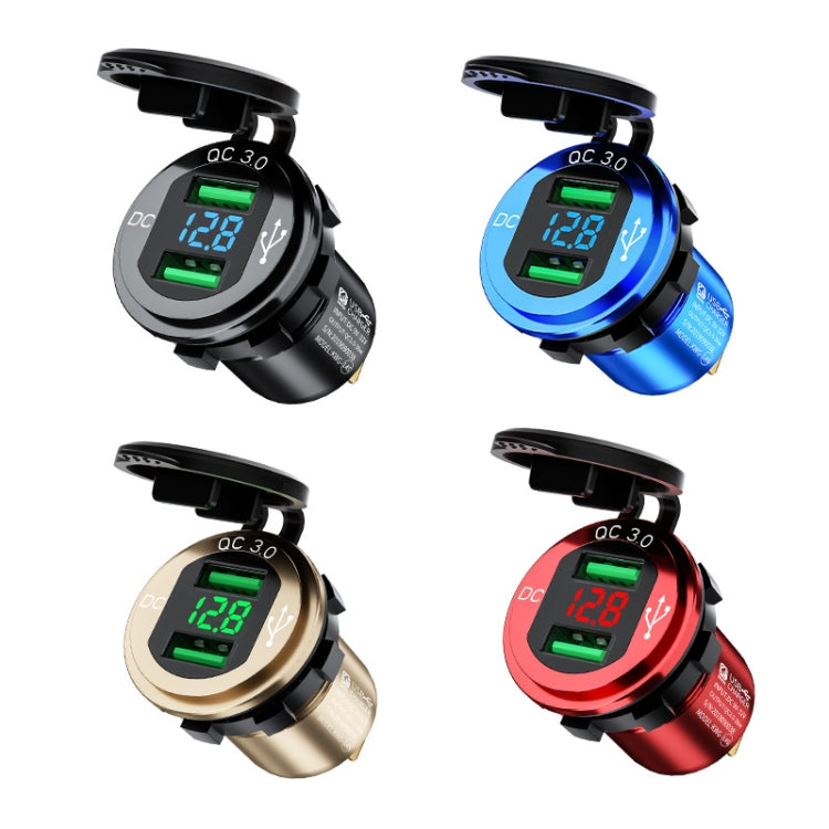 Car Motorcycle Modified USB Charger QC3.0 Metal Waterproof Fast Charge(Golden Shell Green Light) - DIY Modified Charger by PMC TechLife | Online Shopping South Africa | PMC TechLife