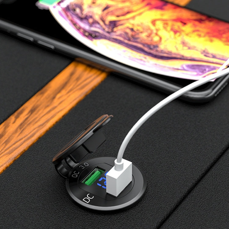 Car Motorcycle Modified USB Charger QC3.0 Metal Waterproof Fast Charge(Black Shell Blue Light) - DIY Modified Charger by PMC TechLife | Online Shopping South Africa | PMC TechLife