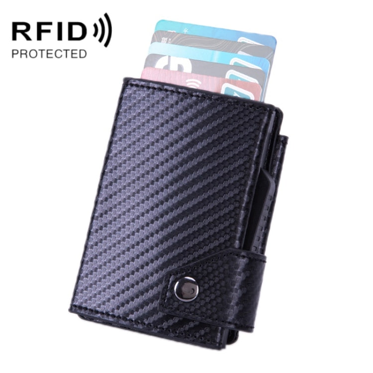 Anti-Theft Aluminum Alloy Coin Purse RFID Anti-Degaussing Automatic Pop-Up PU Bank Card Bag(Carbon Fiber Black) - free shipping - PMC TechLife - Order now!
