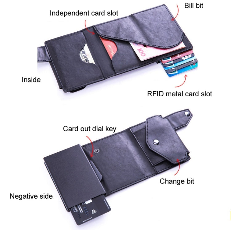 Anti-Theft Aluminum Alloy Coin Purse RFID Anti-Degaussing Automatic Pop-Up PU Bank Card Bag(Carbon Fiber Black) - free shipping - PMC TechLife - Order now!