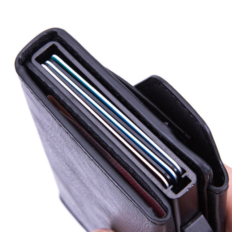 Anti-Theft Aluminum Alloy Coin Purse RFID Anti-Degaussing Automatic Pop-Up PU Bank Card Bag(Mad Horse Blue) - free shipping - PMC TechLife - Order now!