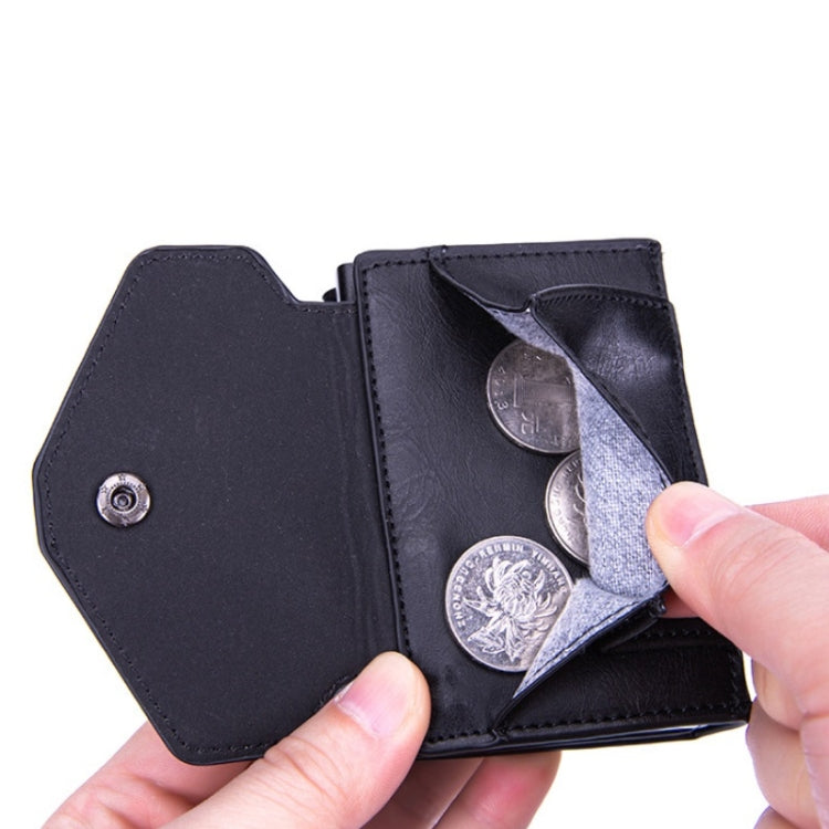 Anti-Theft Aluminum Alloy Coin Purse RFID Anti-Degaussing Automatic Pop-Up PU Bank Card Bag(Carbon Fiber Black) - free shipping - PMC TechLife - Order now!