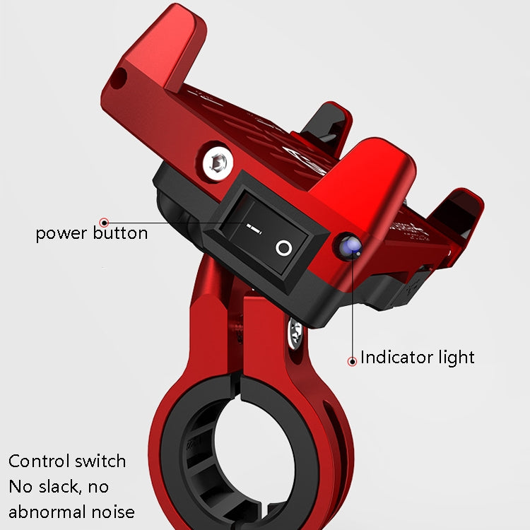 Kewig M6 Aluminum Alloy Motorcycle Mobile Phone Bracket Rechargeable With Switch Waterproof Stable Navigation Bracket(Red) - free shipping - PMC TechLife - Order now!