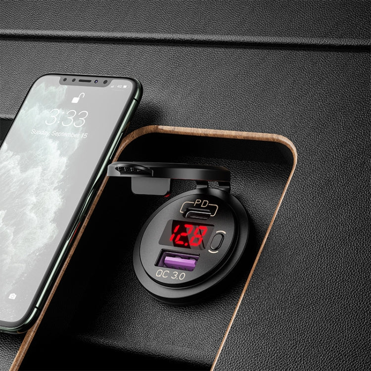 12V Modified Car USB Charger With Voltage Display PD QC3.0 Socket(With Terminal Red Light) - DIY Modified Charger by PMC TechLife | Online Shopping South Africa | PMC TechLife