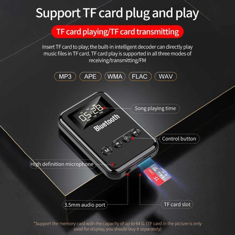 K6 Bluetooth 5.0 Receiver Transmitter 2 In 1 Adapter Computer Speaker Car FM (Black) - Audio Receiver Transmitter by PMC TechLife | Online Shopping South Africa | PMC TechLife