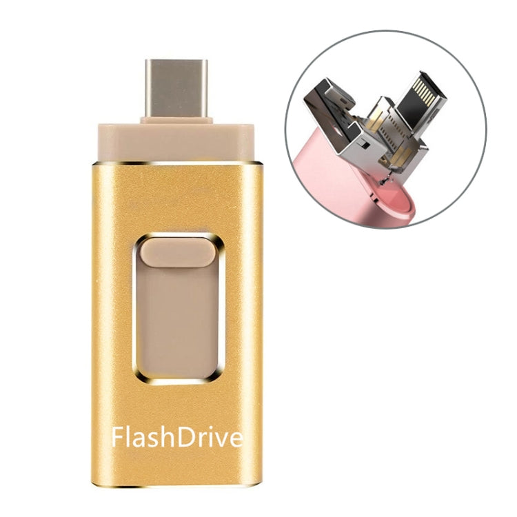 256GB SH02 USB 3.0 + 8 Pin + Mirco USB + Type-C 4 In 1 Mobile Computer U-Disk With OTG Function(Gold) - free shipping - PMC TechLife - Order now!