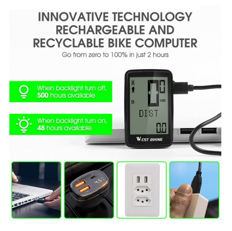 WEST BIKING Mountain Road Bike Five Language Code Table USB Riding Wireless Code Table Speedometer(Black) - Speedometers by WEST BIKING | Online Shopping South Africa | PMC TechLife | Buy Now Pay Later Mobicred
