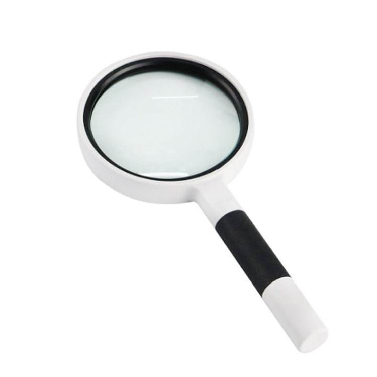 Hand-Held Reading Magnifier Glass Lens Anti-Skid Handle Old Man Reading Repair Identification Magnifying Glass, Specification: 65mm 6 Times (Black White) - free shipping - PMC TechLife - Order now!