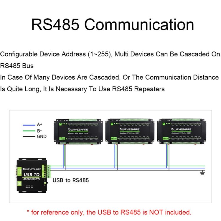 Waveshare 24921 Modbus RTU 16-Ch Relay Module, RS485 Interface, With Multiple Isolation Protection Circuits - free shipping - PMC TechLife - Order now!