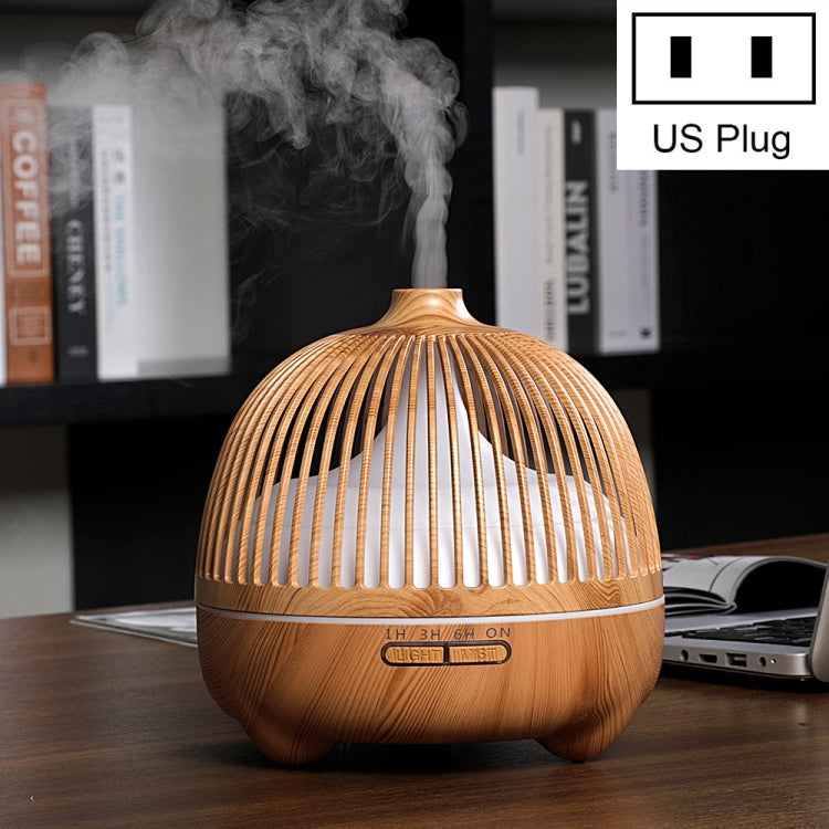 Bird Cage Wood Graphic Aromatherapy Machine Ultrasonic Smart Home Colorful Night Light Hollow Humidifier, Product specifications: US Plug(Light Wood Pattern) - free shipping - PMC TechLife - Order now!