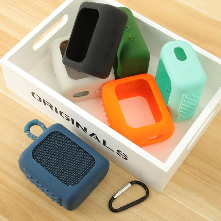 For JBL GO3 Bluetooth Speaker Silicone Cover Portable Protective Case with Carabiner(Silver Gray) - Protective Case by PMC TechLife | Online Shopping South Africa | PMC TechLife