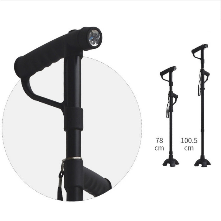 Multifunctional Folding Double-Handle Elderly Crutches Aluminum Alloy Elderly Power-Assisted Walking Sticks Four-Legged Walking Sticks With Lights, Length: 86-98cm(Black) - Folding Crutch by PMC TechLife | Online Shopping South Africa | PMC TechLife | Buy Now Pay Later Mobicred