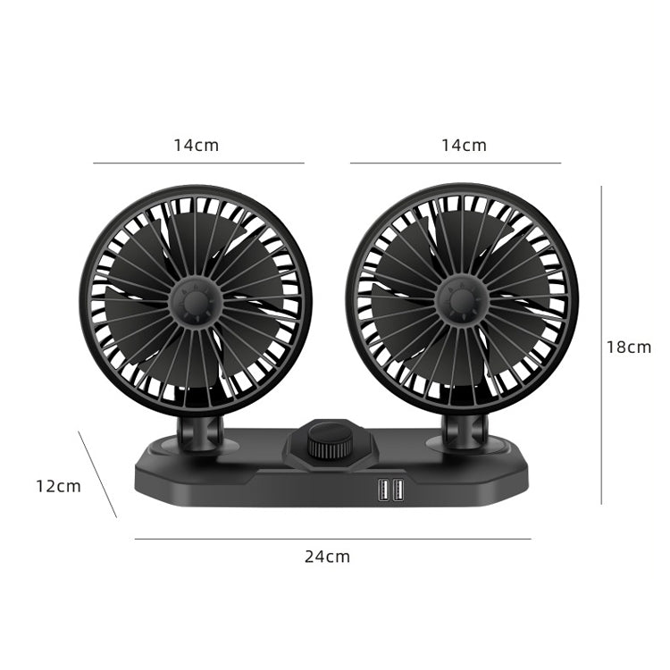 F558 With USB Mobile Phone Charging Car Fan 12/24V Car Truck Double Shaking Head Fan(Double Head 12V) - Heating & Fans by PMC TechLife | Online Shopping South Africa | PMC TechLife