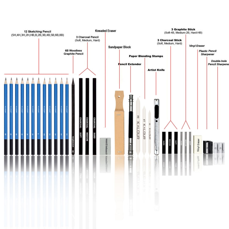 KALOUR 33 in 1 Sketch Pencil Set Beginner Brush Art Supplies(Black) - Art Supplies by KALOUR | Online Shopping South Africa | PMC TechLife | Buy Now Pay Later Mobicred