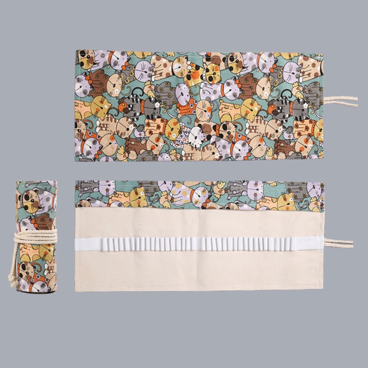 48  Holes Cotton Canvas Large Capacity Pen Curtain Big Face Cute Cat Cartoon Color Pencil Bag - Pen Holder by PMC TechLife | Online Shopping South Africa | PMC TechLife