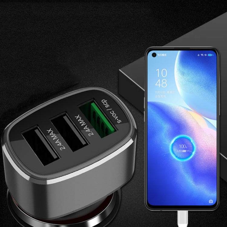Three USB Ports Car Fast Charging Charger For Huawei/For OPPO/VIVO/OnePlus And Other Flash Charging, Model: GT680 Gray - Car Charger by PMC TechLife | Online Shopping South Africa | PMC TechLife