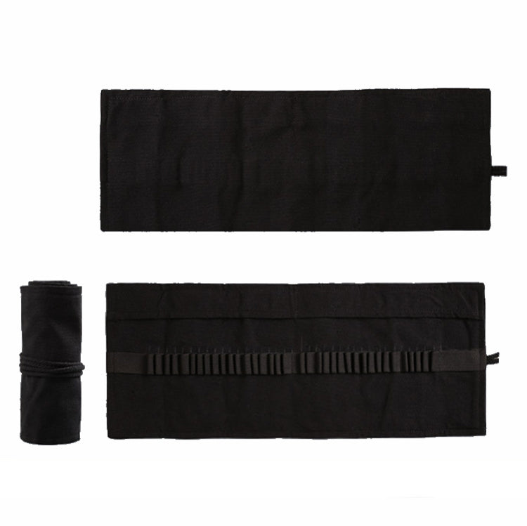48  Holes Pure Black Handmade Canvas Roll Pen Bag Large Capacity Boy And Girl Sketch Color Pencil Curtain - Pen Holder by PMC TechLife | Online Shopping South Africa | PMC TechLife