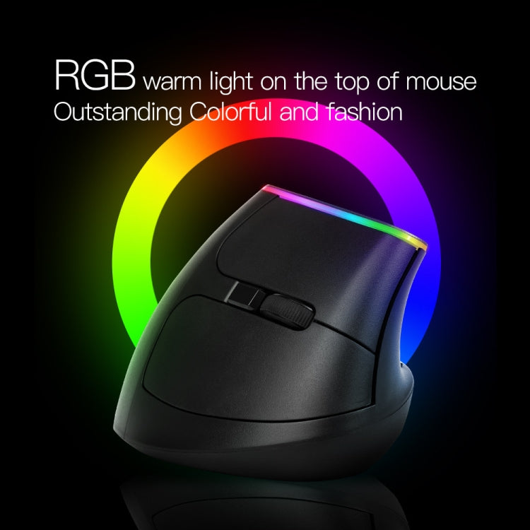 DELUX M618C 6 Keys 1600 DPI RGB Vertical Wireless Bluetooth Dual Mode Mouse(Black) - Wireless Mice by DELUX | Online Shopping South Africa | PMC TechLife | Buy Now Pay Later Mobicred
