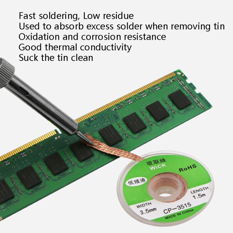 4 PCS Silk Wire Deficiency Tin With Low Residue Strip BGA To Remove Tin Welding Strip Electronic Maintenance Welding Material, Model: CP-3015 3.0mm x 1.5m - free shipping - PMC TechLife - Order now!