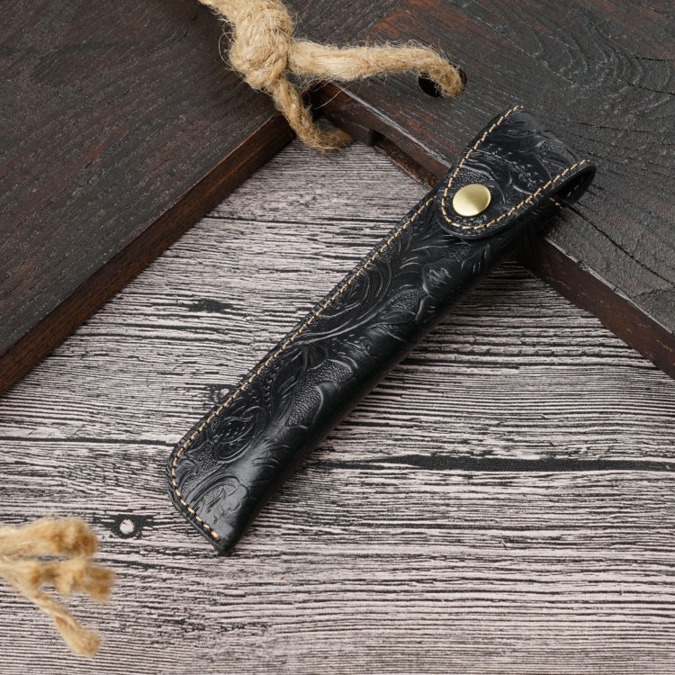 Pen Bag Personality Retro Pure Handmade First Layer Leather Pen Case Protective Cover(Carved Skin Black) - Pen Holder by PMC TechLife | Online Shopping South Africa | PMC TechLife
