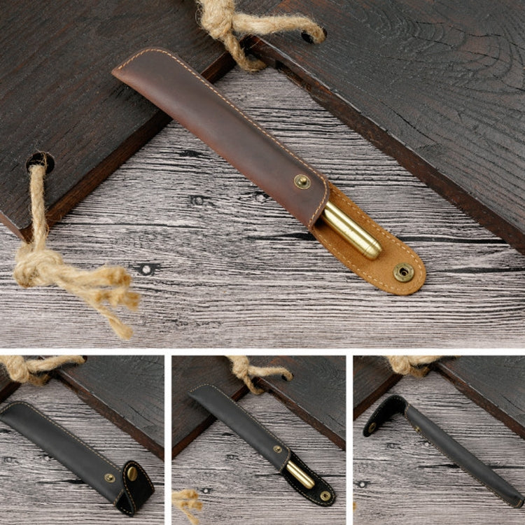 Pen Bag Personality Retro Pure Handmade First Layer Leather Pen Case Protective Cover(Carved Skin Black) - Pen Holder by PMC TechLife | Online Shopping South Africa | PMC TechLife