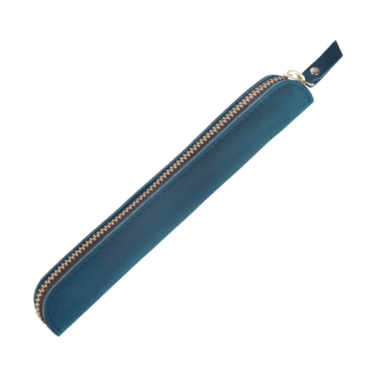 Retro Simple Leather Stylus Leather Zipper Pen Protection Case Crazy Horse Skin Mini Pen Case(Blue) - free shipping - PMC TechLife - Order now!