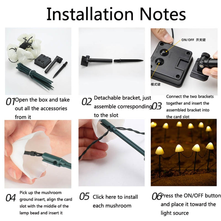 6.5m 30 LEDs Solar Mushroom Lawn Light Outdoor Waterproof Garden Villa Landscape Decorative String Lights(Warm White Light) - free shipping - PMC TechLife - Order now!