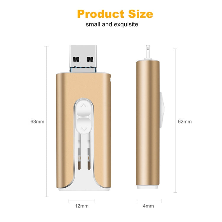 128GB Micro USB + 8 Pin + USB 2.0 3 in 1 Mobile Phone Computer U-Disk(Gold) - U Disk & Card Reader by PMC TechLife | Online Shopping South Africa | PMC TechLife | Buy Now Pay Later Mobicred