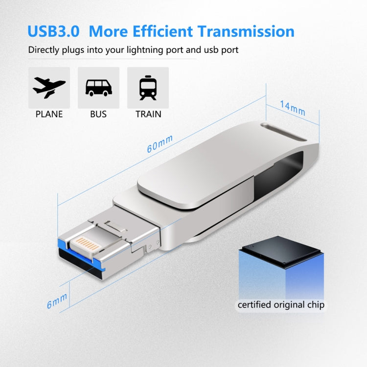 16 GB USB 3.0 + 8 Pin + USB-C / Type-C 3 in 1 Phone Computer Metal Rotatable U-Disk(Silver Gray) - U Disk & Card Reader by PMC TechLife | Online Shopping South Africa | PMC TechLife | Buy Now Pay Later Mobicred