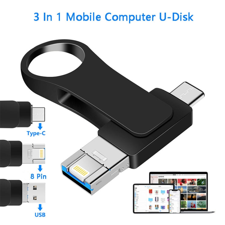 16GB USB 3.0 + 8 Pin + USB-C / Type-C 3 in 1 Mobile Computer Metal U-Disk(Pink) - U Disk & Card Reader by PMC TechLife | Online Shopping South Africa | PMC TechLife