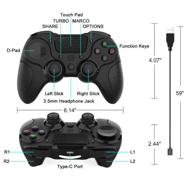 MB-P913 PC Six-Axis Somatosensory Back Key Programming Dual Vibration Bluetooth Gamepad For PS4 Pro(Blue Black) - Gamepads by PMC TechLife | Online Shopping South Africa | PMC TechLife