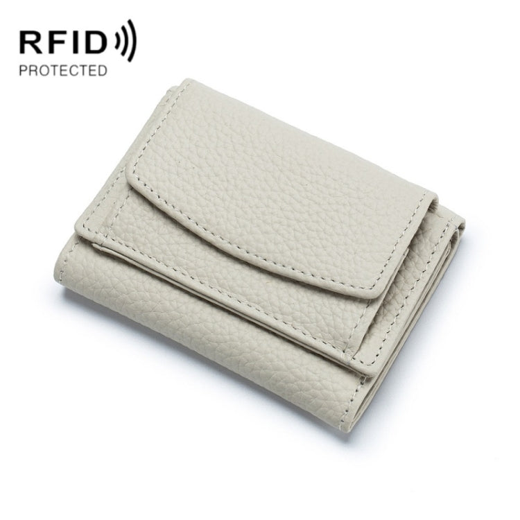 CL-2753 Leather RFID Short Coin Purse Wallet(Rice White) - Antimagnetic RFID Package by PMC TechLife | Online Shopping South Africa | PMC TechLife | Buy Now Pay Later Mobicred