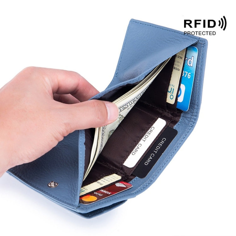 CL-2753 Leather RFID Short Coin Purse Wallet(Light Blue) - Antimagnetic RFID Package by PMC TechLife | Online Shopping South Africa | PMC TechLife | Buy Now Pay Later Mobicred