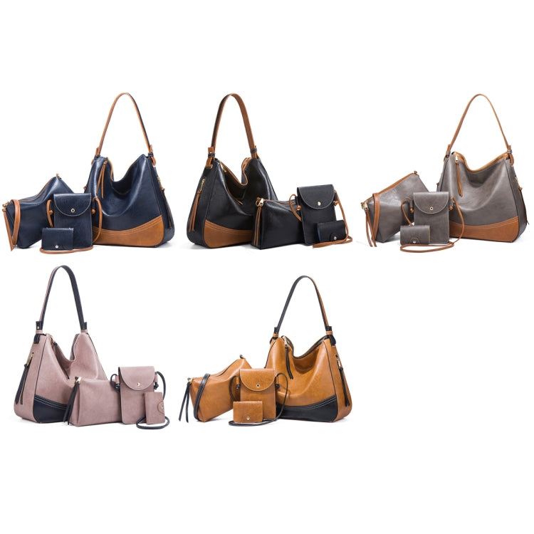 21506 4 in 1 Simple Color-Block Diagonal Handbags Fashion Large Capacity Soft Leather Bags(Brown) - free shipping - PMC TechLife - Order now!