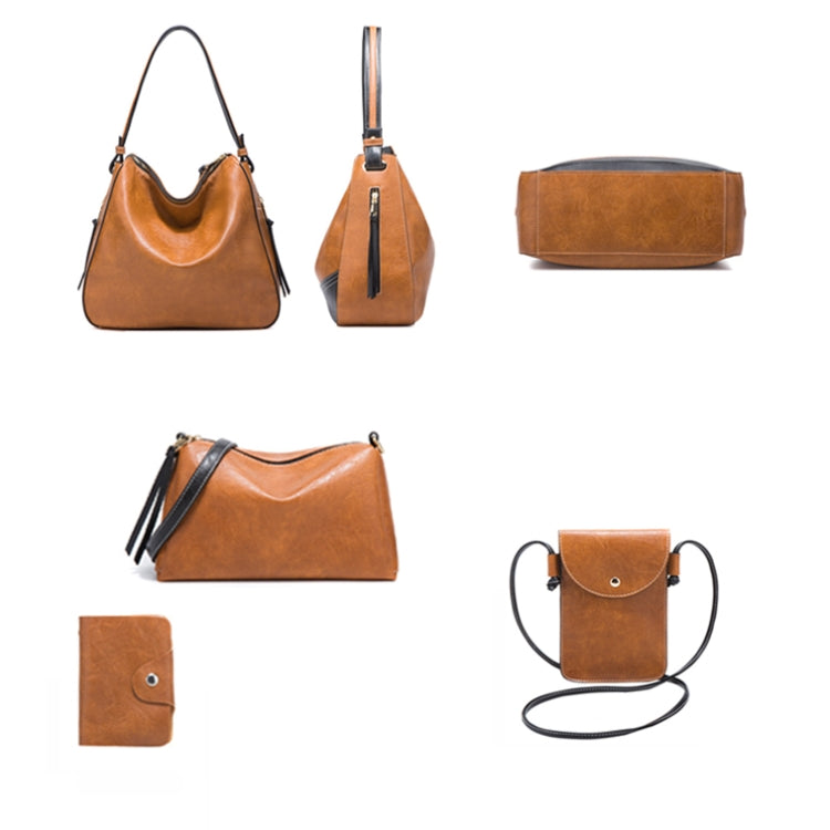 21506 4 in 1 Simple Color-Block Diagonal Handbags Fashion Large Capacity Soft Leather Bags(Brown) - free shipping - PMC TechLife - Order now!