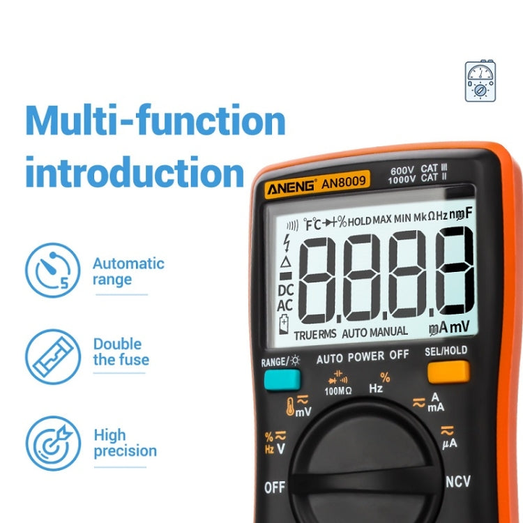 ANENG AN8009 NVC Digital Display Multimeter, Specification: Standard with Cable(Blue) - Current & Voltage Tester by ANENG | Online Shopping South Africa | PMC TechLife | Buy Now Pay Later Mobicred