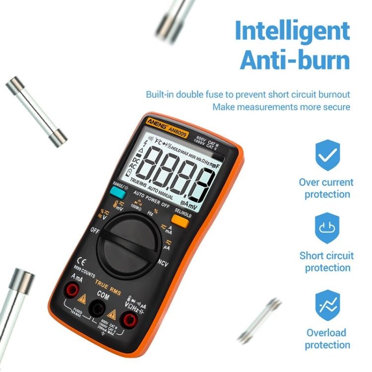 ANENG AN8009 NVC Digital Display Multimeter, Specification: Standard with Cable(Orange) - free shipping - PMC TechLife - Order now!