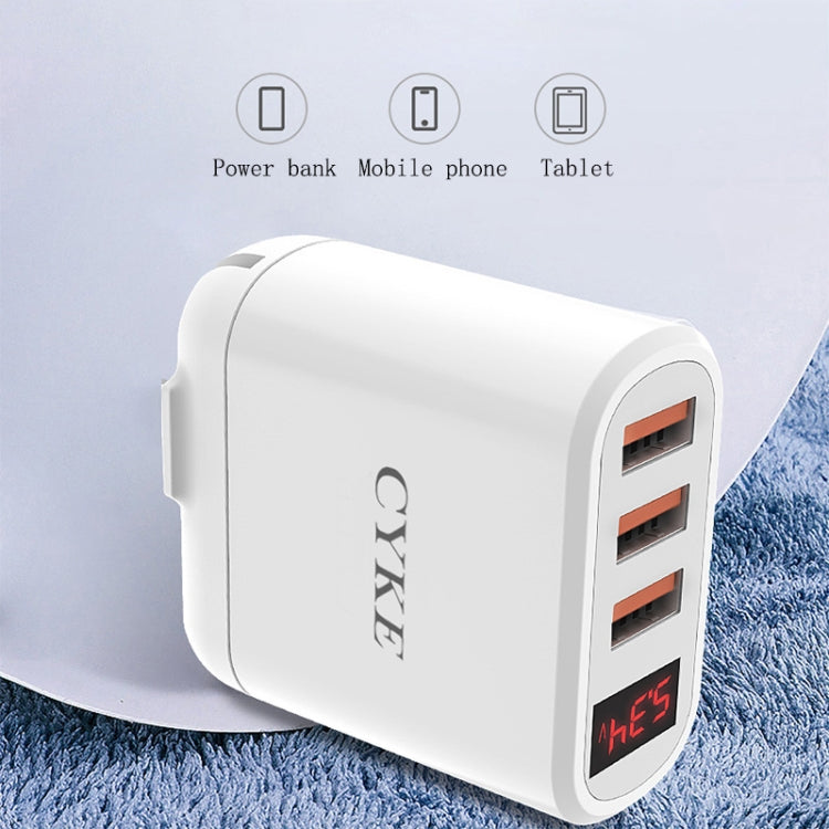 CYKE Smart Digital Display 3-Ports USB Travel Charger(US Plug-White) - USB Charger by CYKE | Online Shopping South Africa | PMC TechLife | Buy Now Pay Later Mobicred