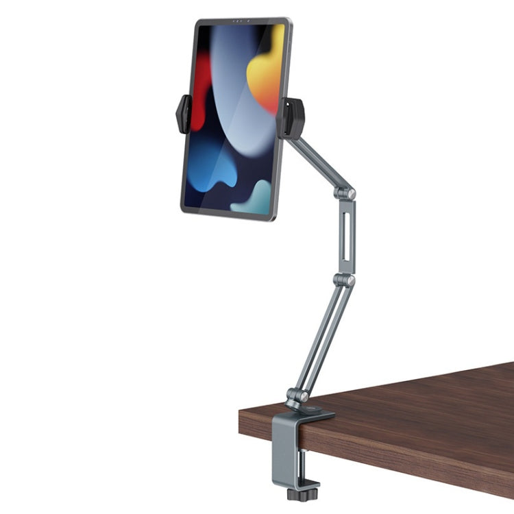 P60 Desktop Folding Mobile Phone Chuck Holder For 4-13 Inch Mobile Phone/Tablet(Grey) - Desktop Holder by PMC TechLife | Online Shopping South Africa | PMC TechLife