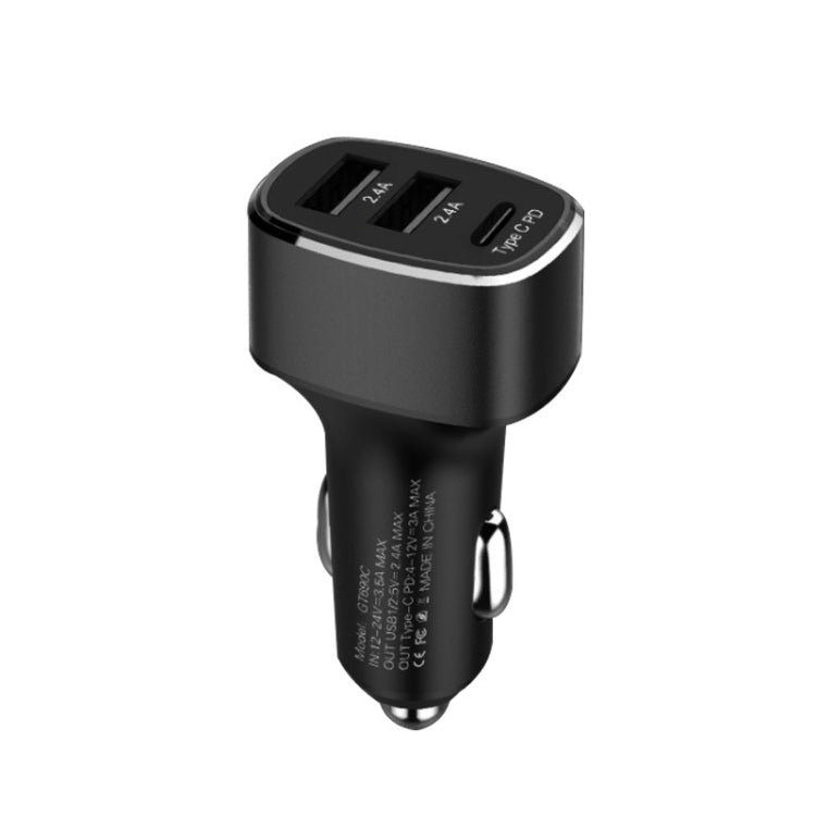 QIAKEY GT690C Dual USB + USB-C / Type-C Aluminum Alloy Three-Hole Car Charger(Black) - free shipping - PMC TechLife - Order now!