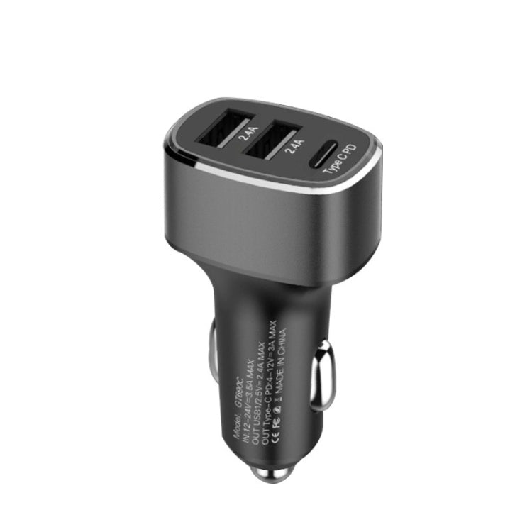 QIAKEY GT690C Dual USB + USB-C / Type-C Aluminum Alloy Three-Hole Car Charger(Gray) - free shipping - PMC TechLife - Order now!
