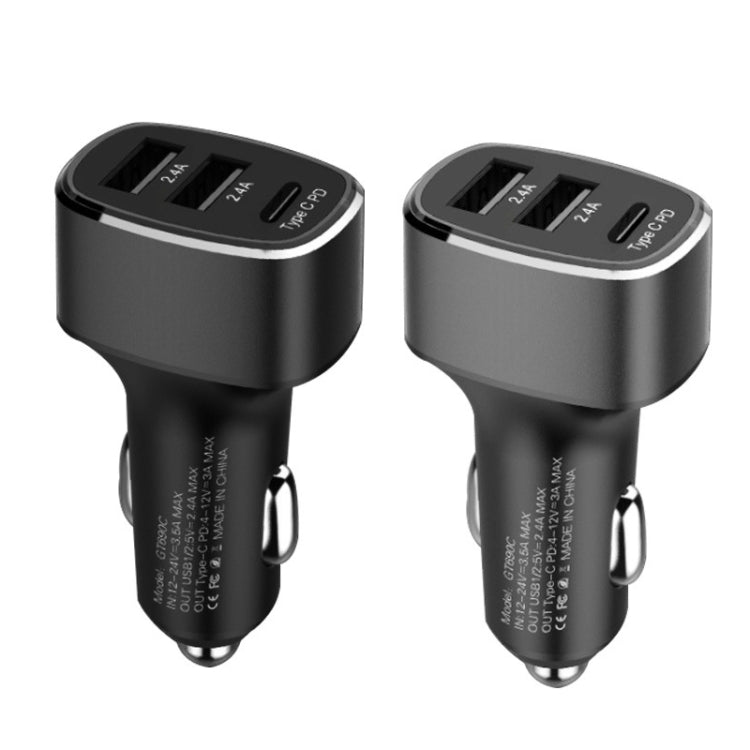 QIAKEY GT690C Dual USB + USB-C / Type-C Aluminum Alloy Three-Hole Car Charger(Gray) - free shipping - PMC TechLife - Order now!