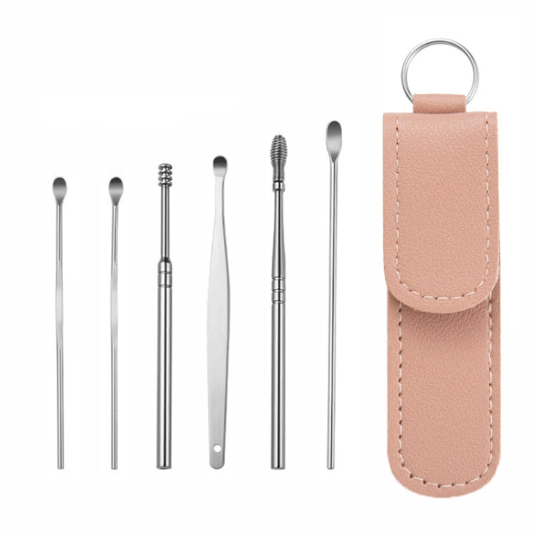 5 Sets 6 In 1 Stainless Steel Spring Spiral Portable Ear Pick, Specification: Pink Leather Case - Ear Care Tools by PMC TechLife | Online Shopping South Africa | PMC TechLife