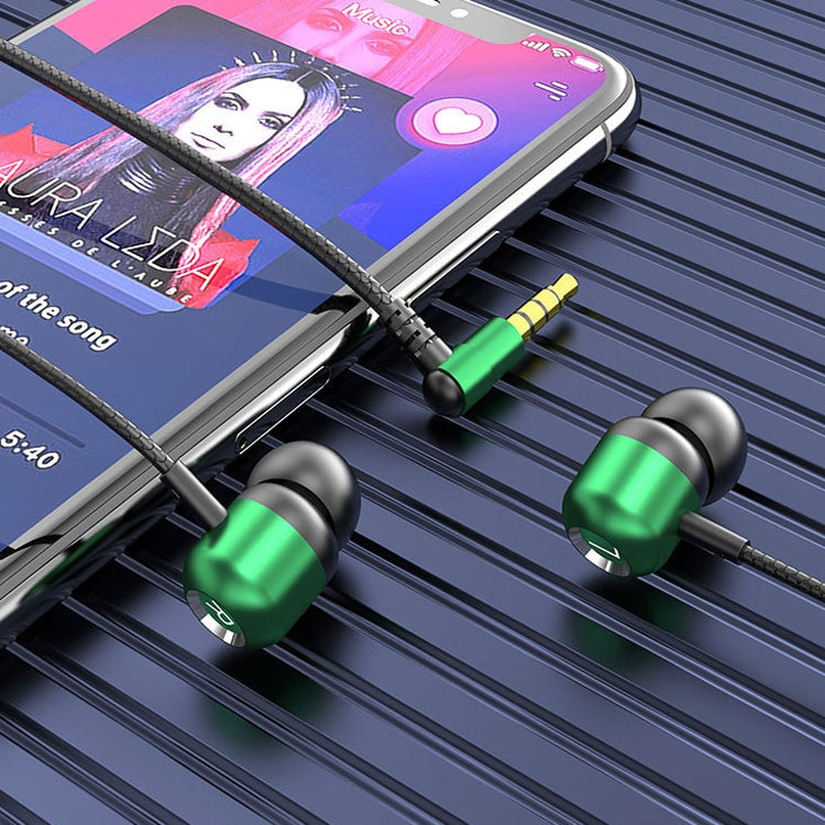 2 PCS TS6000 3.5mm Metal Elbow In-Ear Wired Control Earphone with Mic(Green) - In Ear Wired Earphone by PMC TechLife | Online Shopping South Africa | PMC TechLife