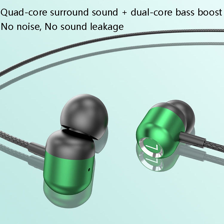 2 PCS TS6000 3.5mm Metal Elbow In-Ear Wired Control Earphone with Mic(Green) - In Ear Wired Earphone by PMC TechLife | Online Shopping South Africa | PMC TechLife